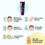 Instructions for using a skincare product with a tube of cream and text on a white background