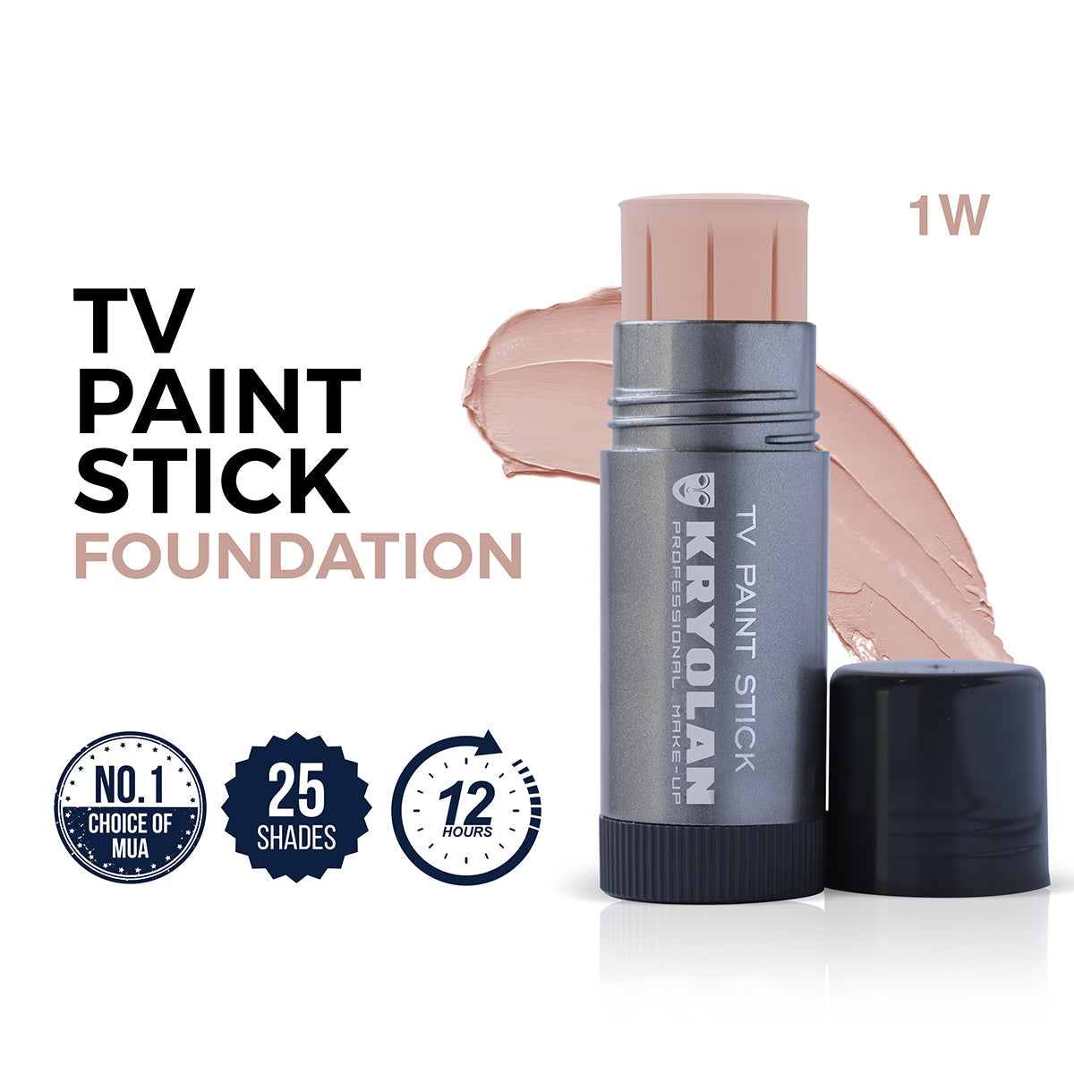 Kryolan TV Paint Stick Foundation with branding and product details on a white background