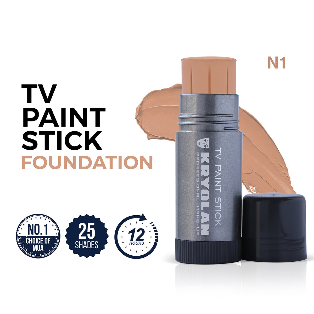 Kryolan TV Paint Stick Foundation with branding and product details on a white background