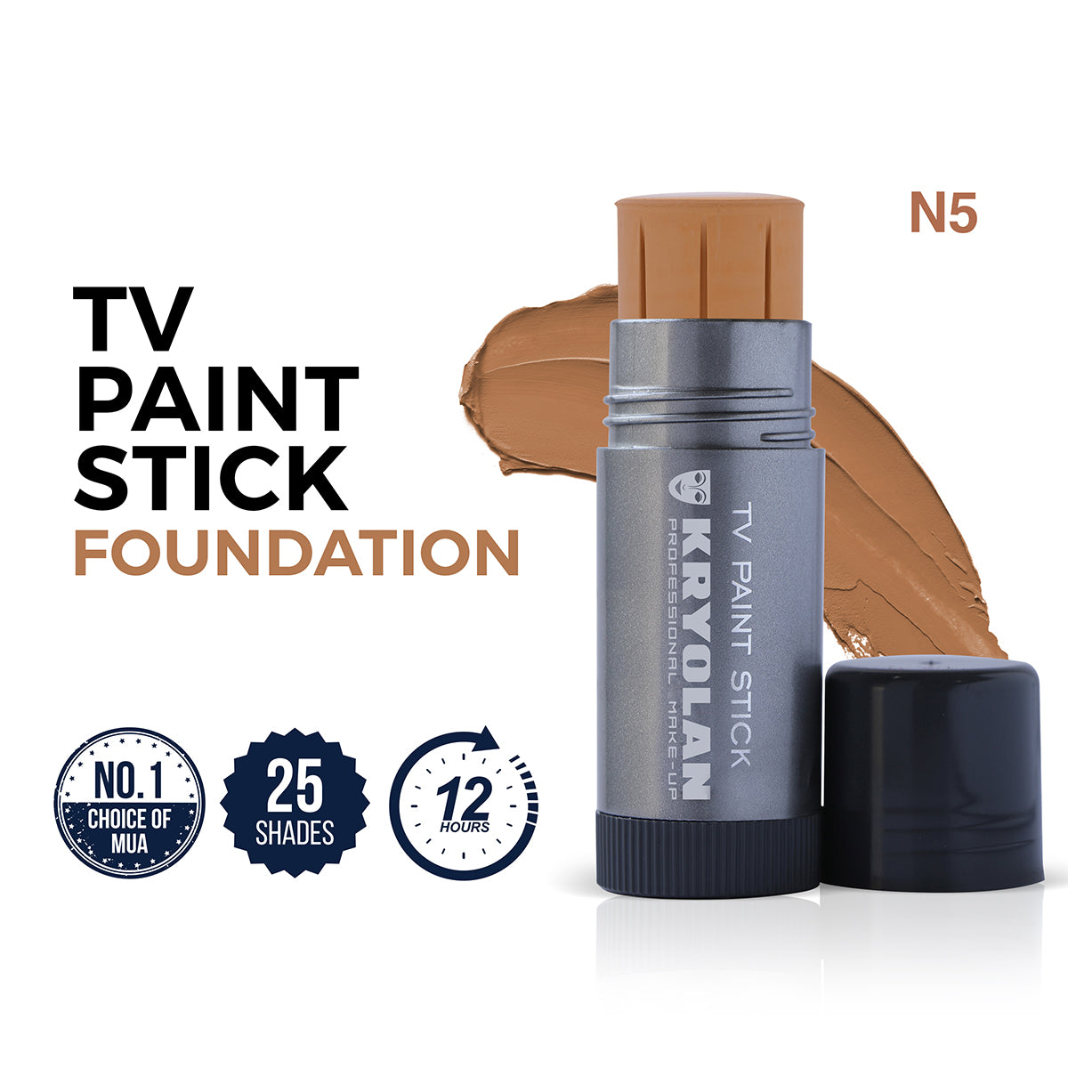Kryolan TV Paint Stick Foundation with application swatch on a white background
