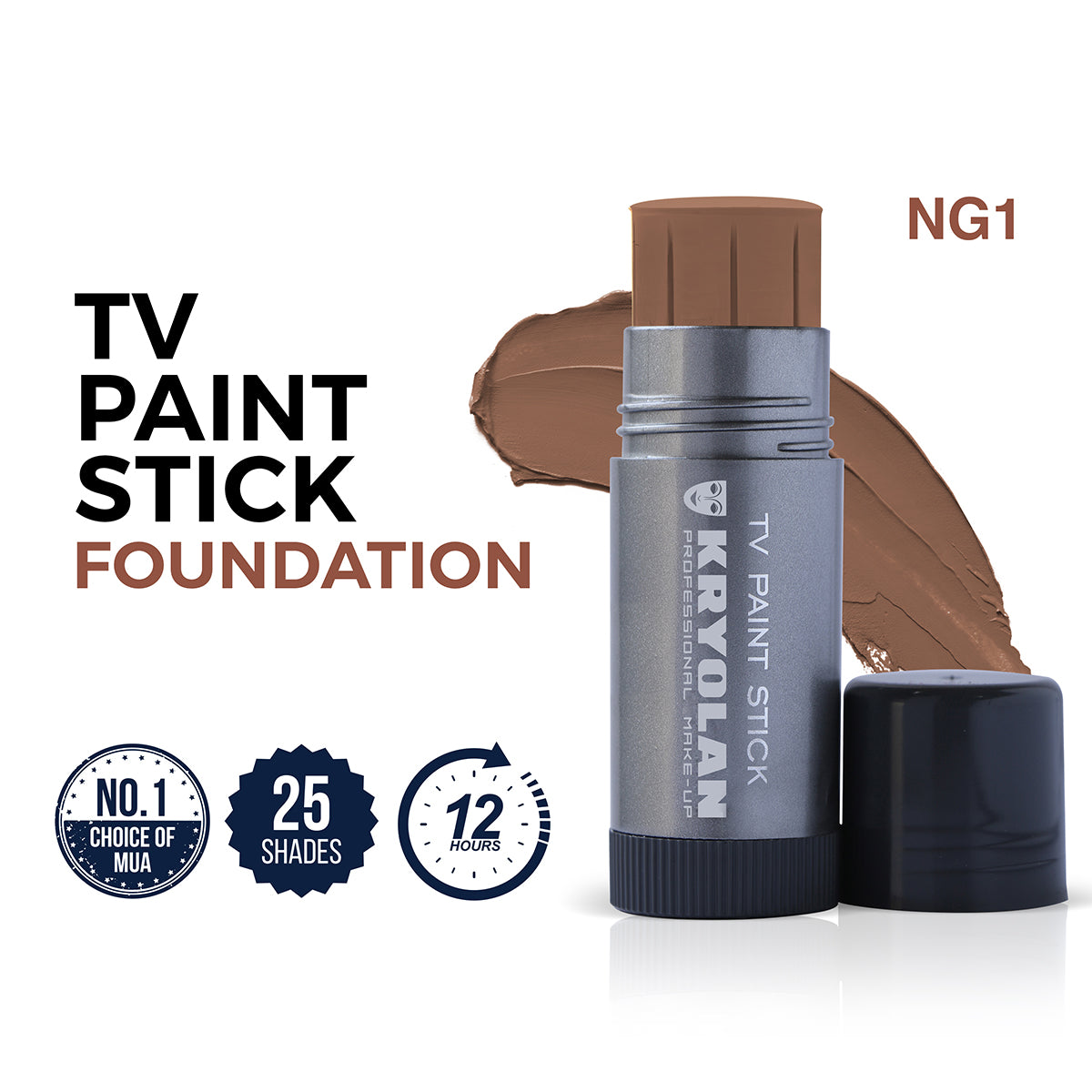 Kryolan TV Paint Stick Foundation with brown shade on a white background