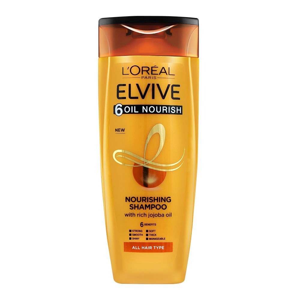 L'Oreal Elvive 6 Oil Nourish shampoo bottle on a white background