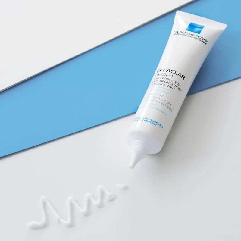 La Roche-Posay Effaclar K+ tube on a white and blue background