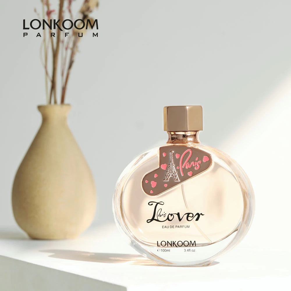 Lonkoom perfume bottle with decorative label on a light background