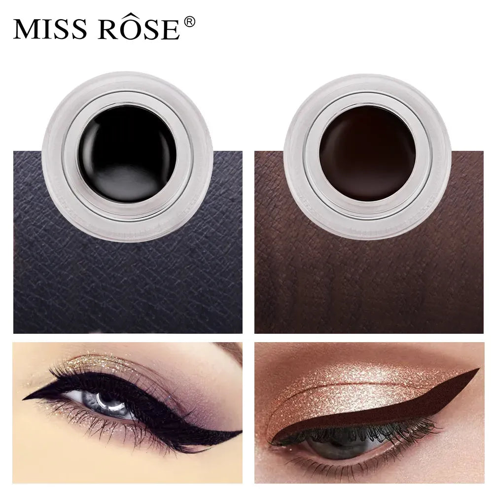 MISS ROSE 2 COLOR GEL EYELINER BLACK AND BROWN 24 HOURS WATERPROOF SET