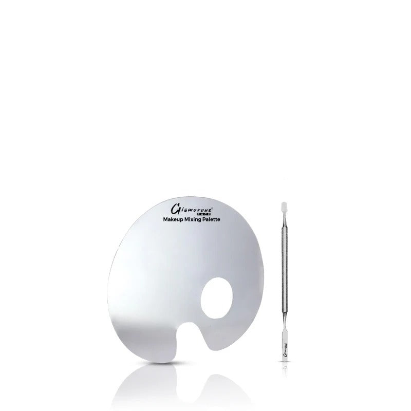 Makeup mixing palette with a brush on a white background