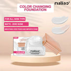 Maliao color-changing foundation jar and packaging on a beige background