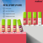 Maliao Fat Oil Lip Drip Lip Gloss with product details on a colorful background