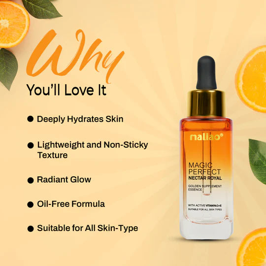 Maliao Magic Perfect Nectar Royal Vitamin C+E Serum – Restores Glow, Replenishes And Nourishes Dry, Dull Skin