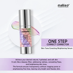 Maliao One Step Correct Corrector serum bottle with product description on a light purple background