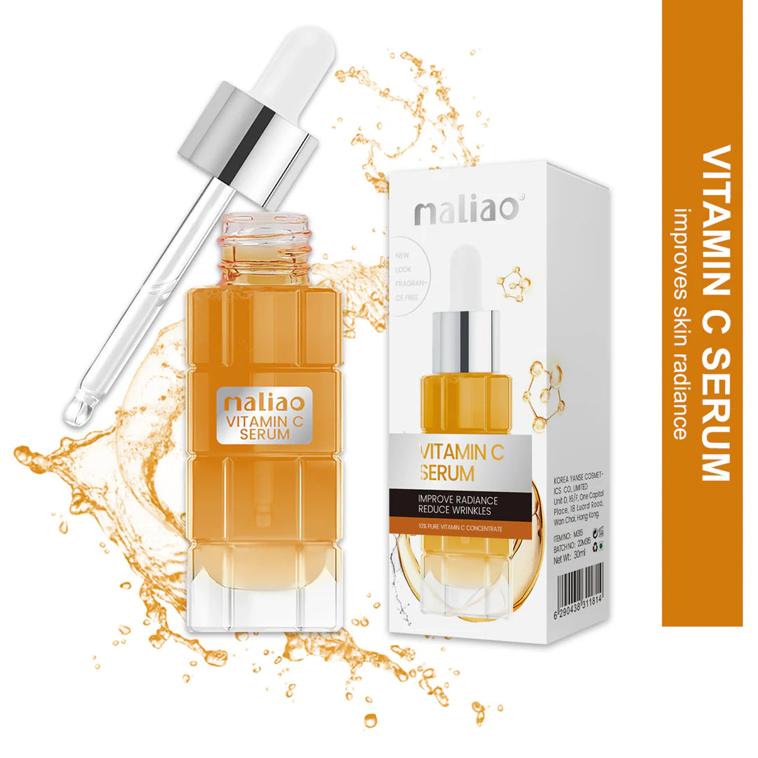 Maliao Vitamin C Serum with dropper and packaging on a white background