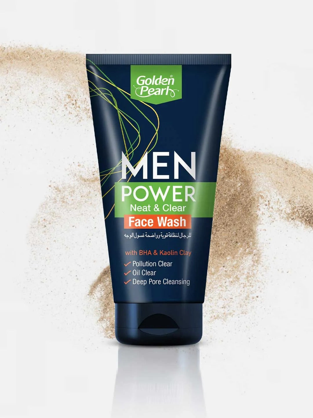 Tube of Golden Pearl Men Power Face Wash on a textured beige background