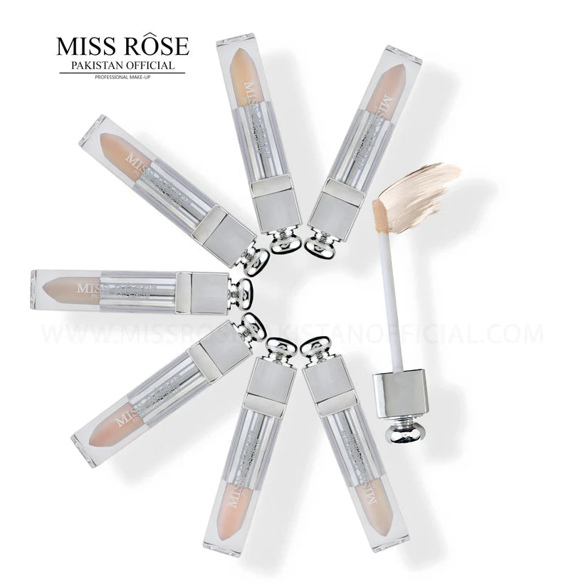Miss Rose cosmetic products arranged in a circular pattern on a white background