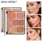 MISS ROSE makeup palette with close-up images of a woman applying makeup.