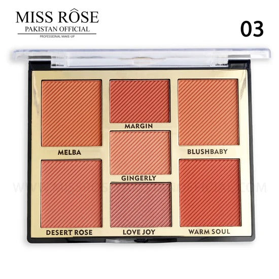 Miss Rose blush palette with six shades on a white background