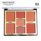 Miss Rose blush palette with six shades on a white background