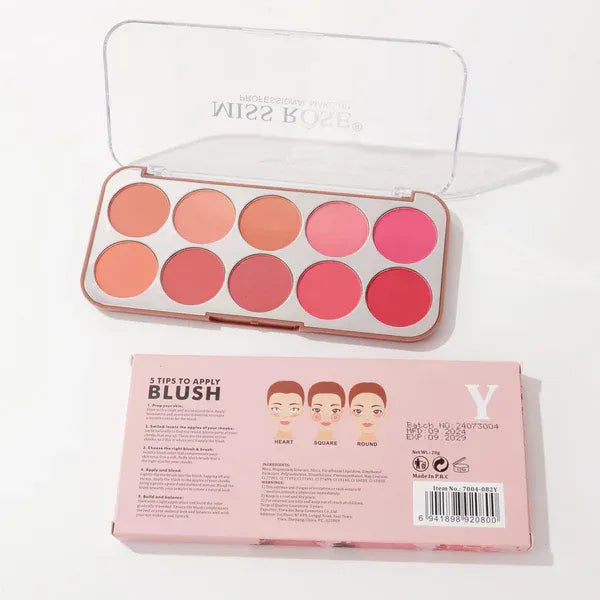 Makeup blush palette with open lid on a white background