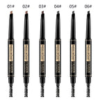 Set of Miss Rose eyebrow pencils with different shades on a white background