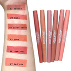 Miss Rose lipsticks with swatches on a arm and product names.