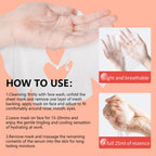 Instructions on how to use a sheet mask with text and images of hands applying the mask.