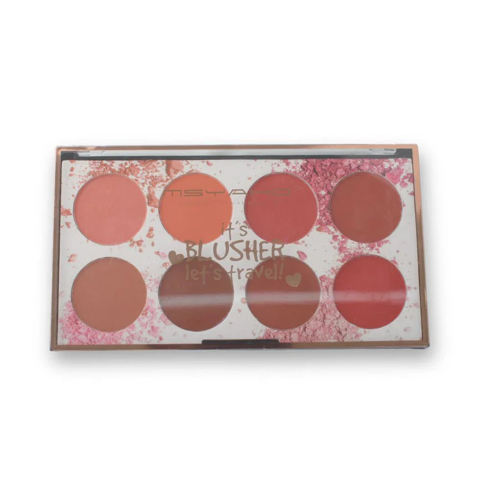 Makeup palette with blush shades on a white background