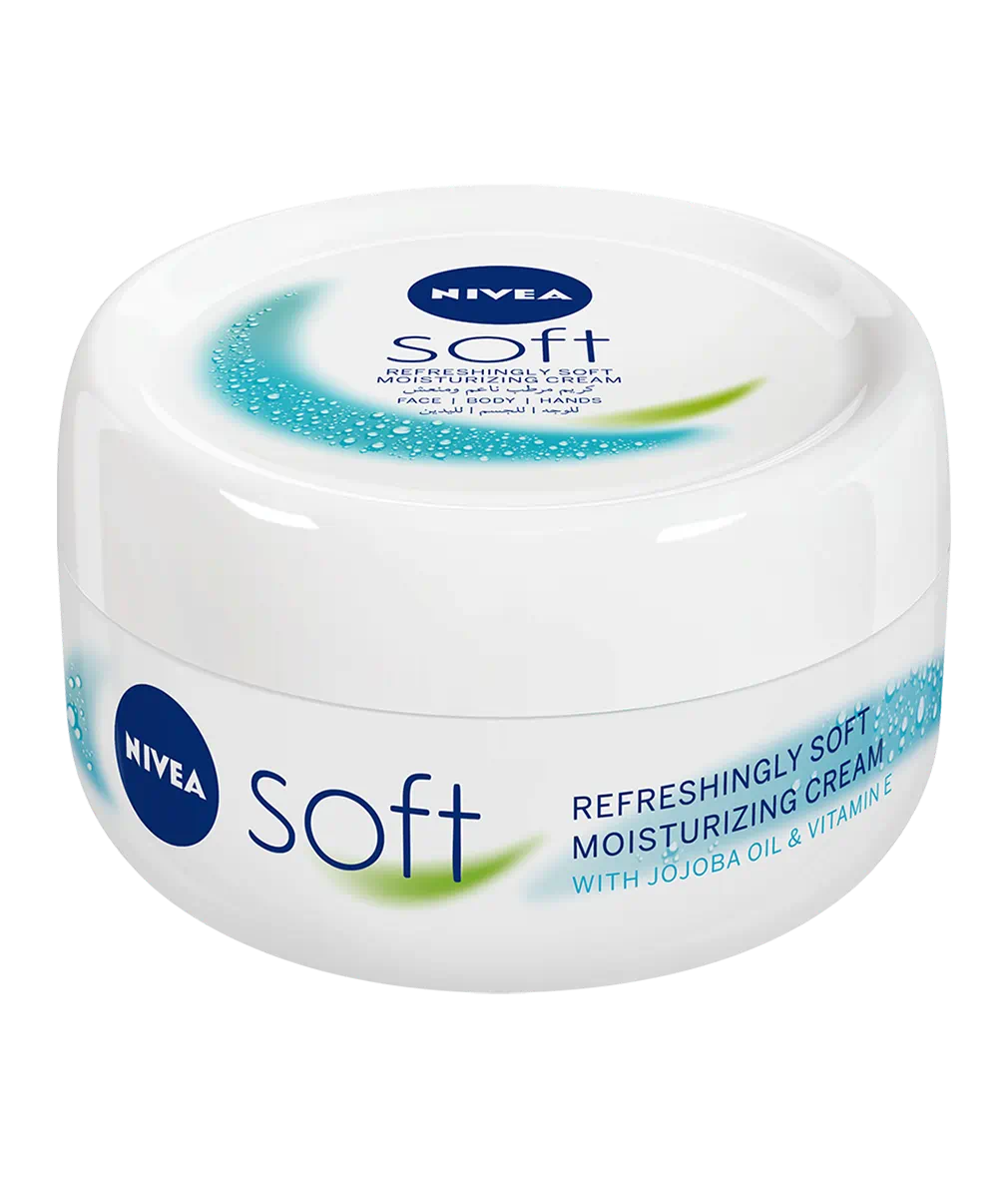 Nivea Soft moisturizing cream jar on a white background