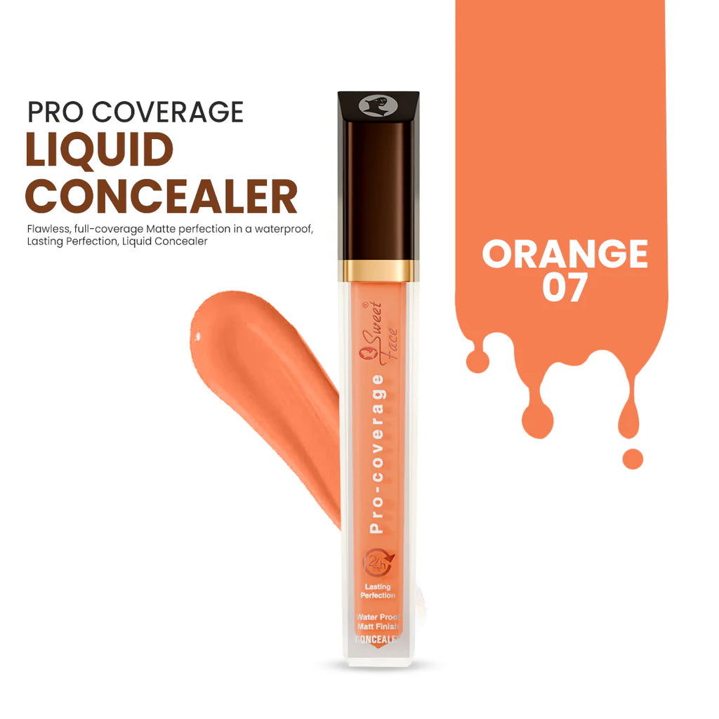 Pro Coverage Liquid Concealer in Orange 07 with swatch on white background