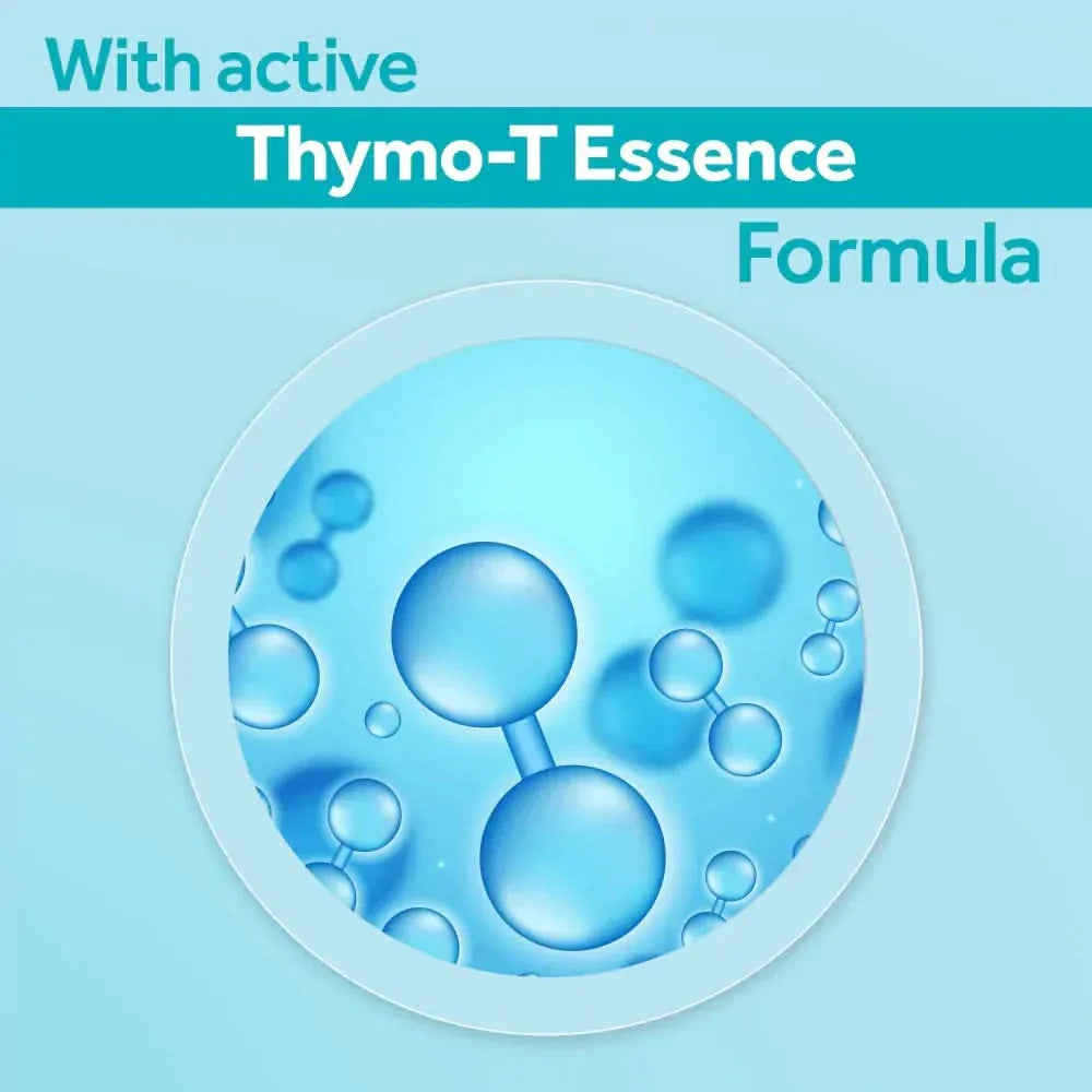 Product packaging with 'Thymo-T Essence' on a blue background
