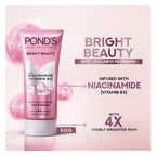 Pond's Bright Beauty anti-dullness facewash packaging on a pink background