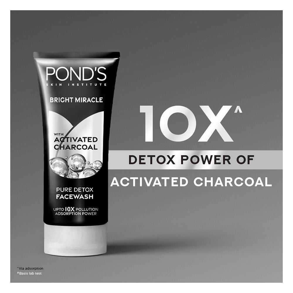 Pond's Bright Miracle Pure Detox Facewash with activated charcoal on a gray background