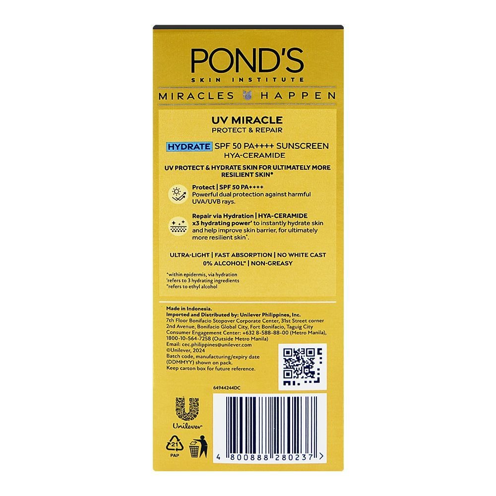 Pond's UV Miracle Protect & Repair Hydrate SPF50 PA++++ Hya-Ceramide Sunscreen 50g