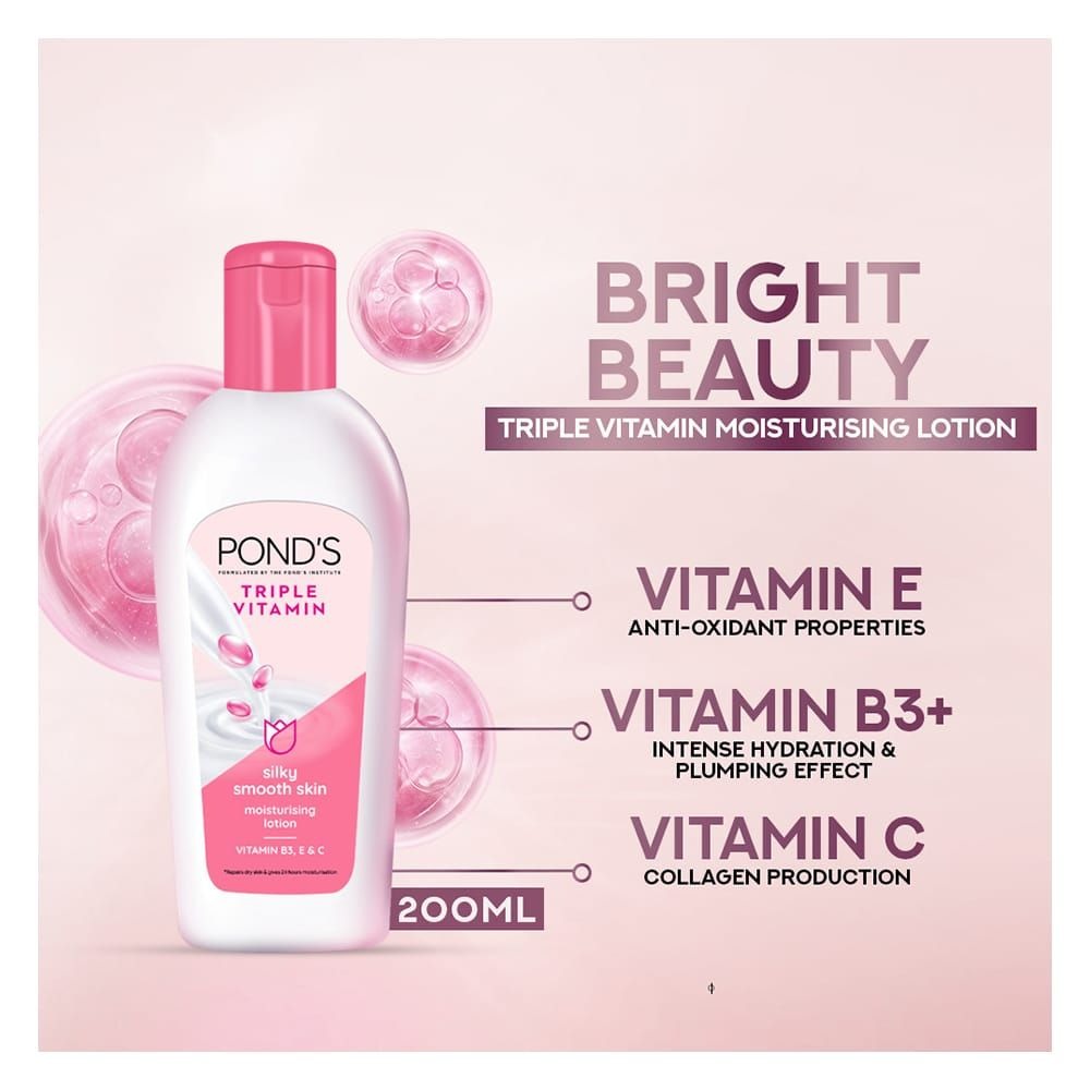 Ponds Triple Vitamin Silky Smooth Skin Lotion 200ml