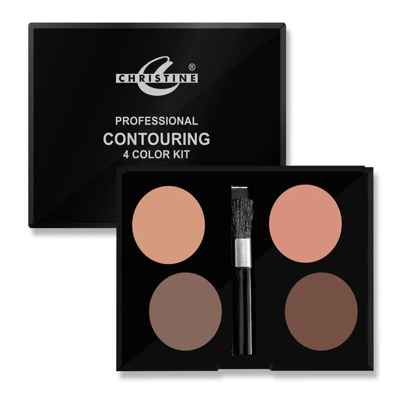 Professional contouring 4 color kit with a brush and black packaging on a white background