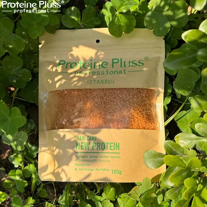 Proteine Pluss professional package on a green leafy background