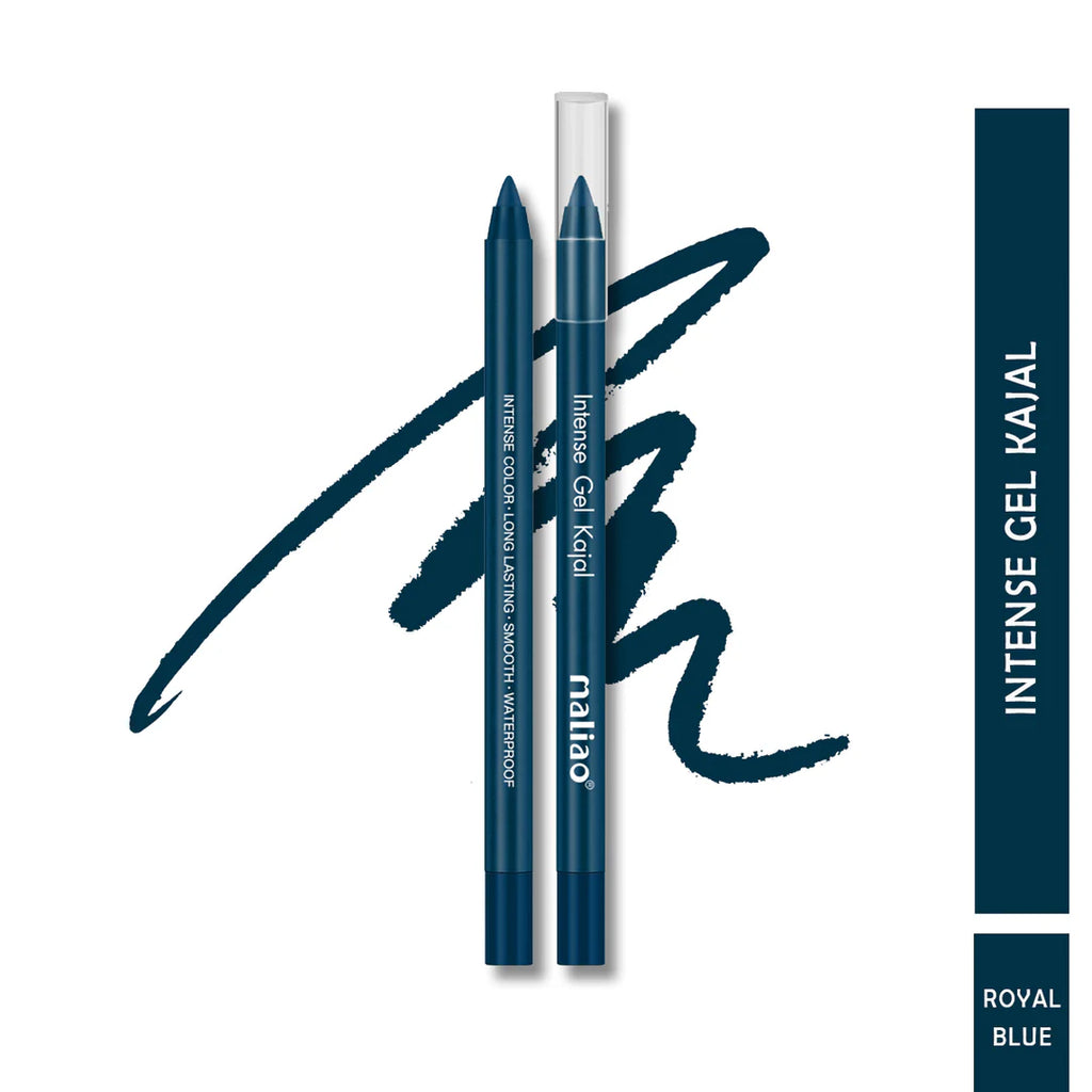 Maliao Intense Gel Kajal in Royal Blue with a white cap on a white background