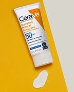 CeraVe hydrating mineral sunscreen tube on a yellow background