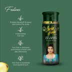 Seven Herbal anti-dandruff shampoo bottle with features listed on a green background