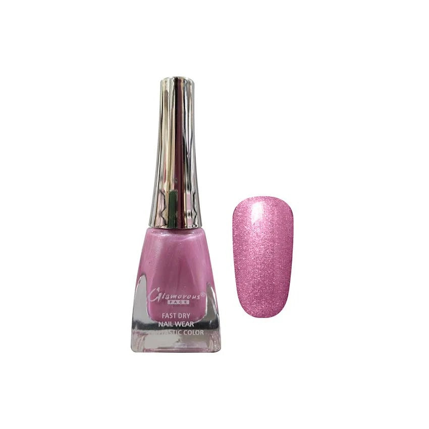 Pink nail polish bottle with a matching nail sample on a white background