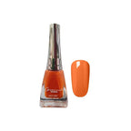 Orange nail polish bottle with a matching color swatch on a white background