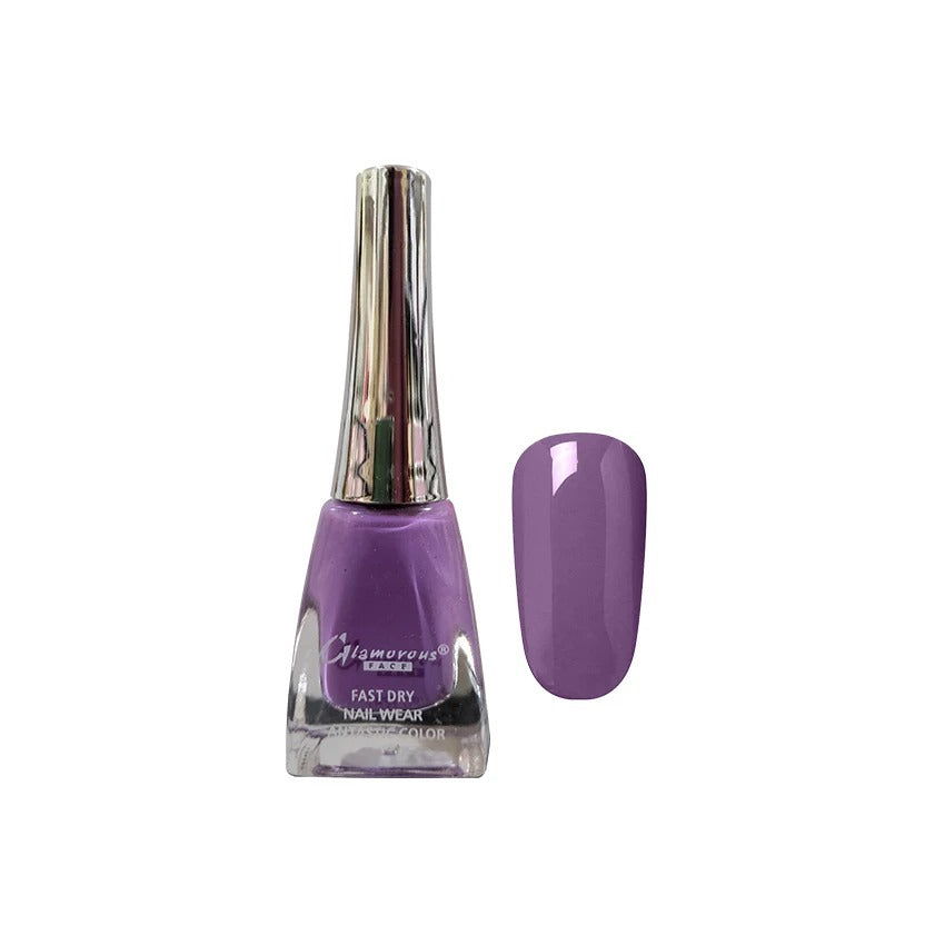 Purple nail polish bottle with a matching purple color swatch on a white background