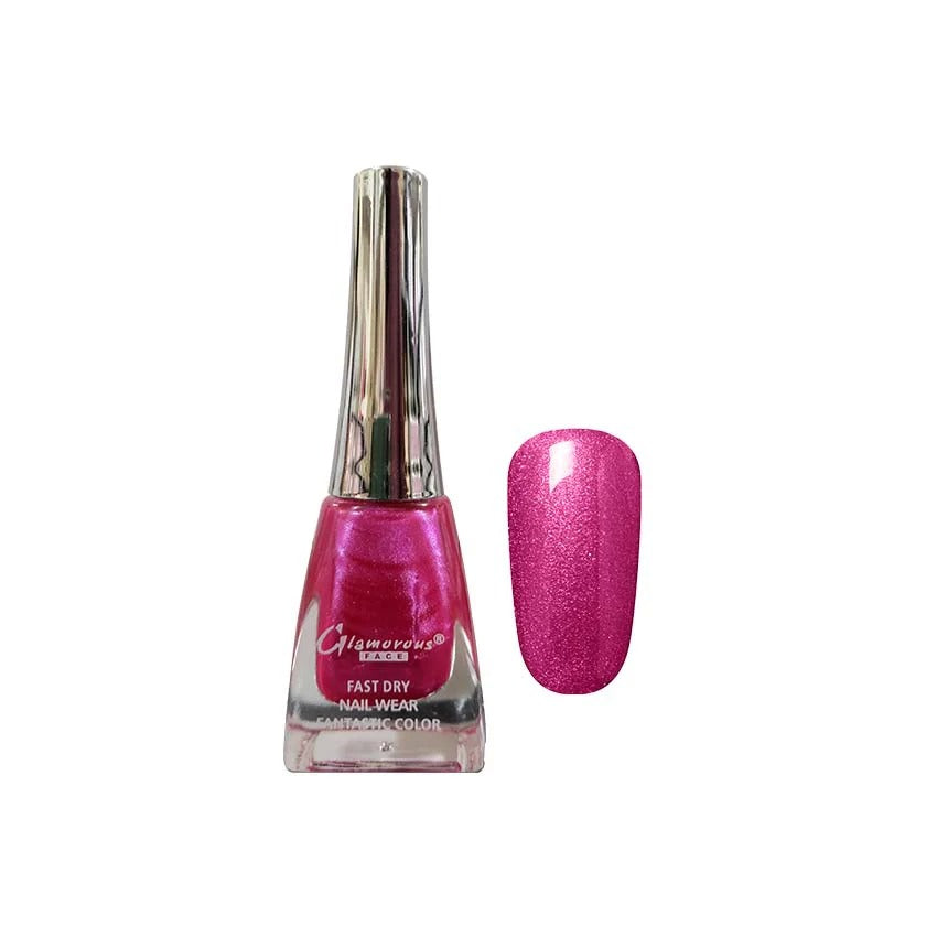 Pink nail polish bottle with a matching nail swatch on a white background