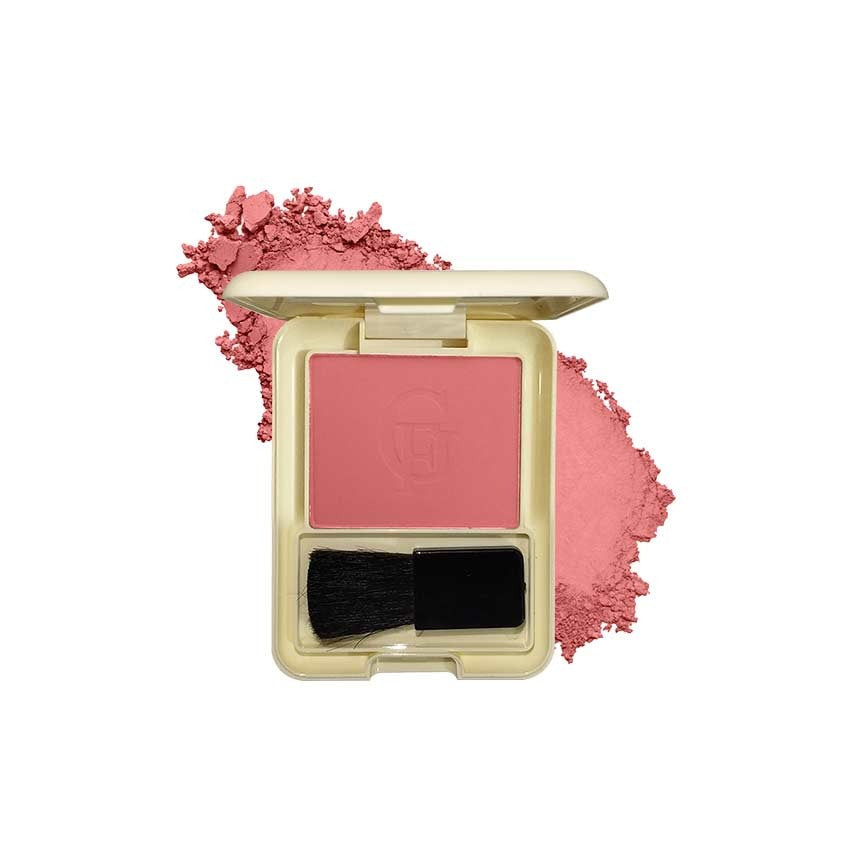 Compact blush with a brush on a white background