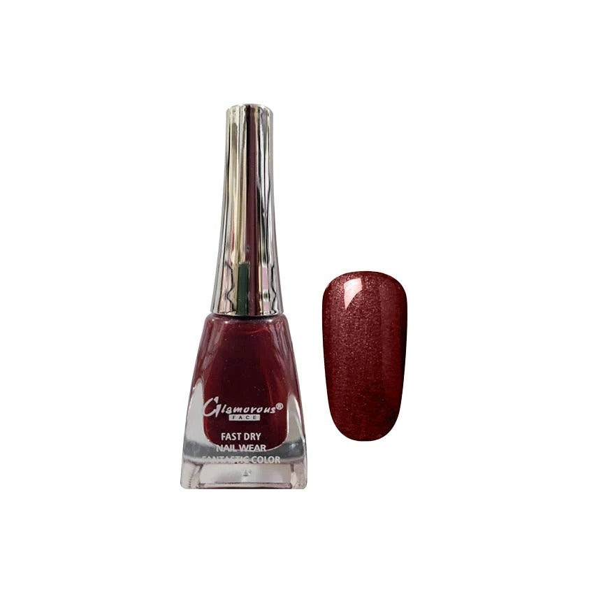Nail polish bottle with a matching nail color swatch on a white background