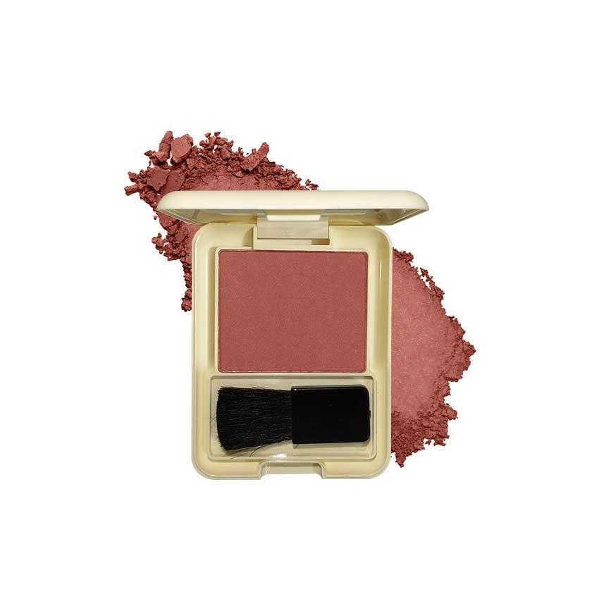 Compact blush with a brush on a white background