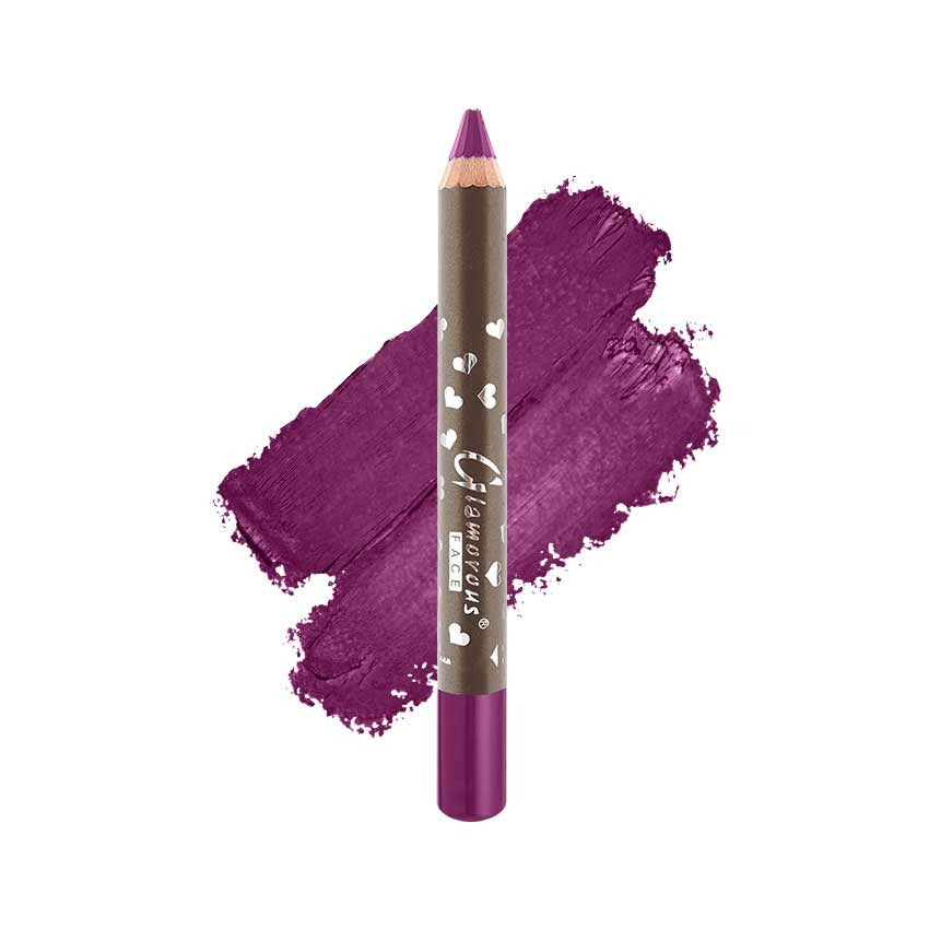 Purple lipstick pencil with heart designs on a white background