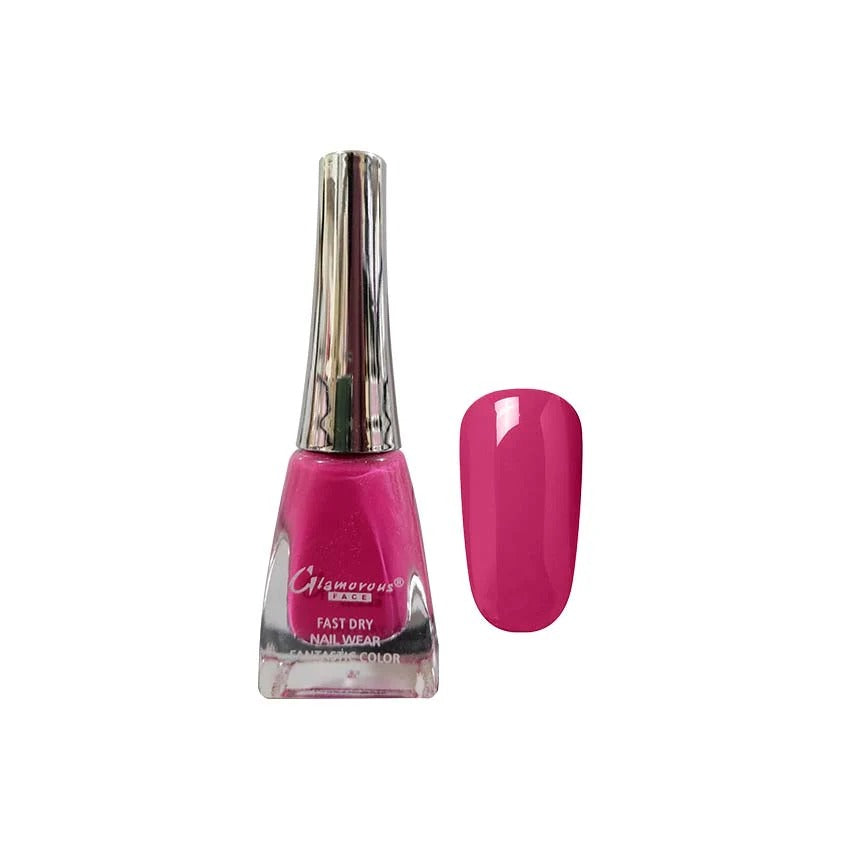 Pink nail polish bottle with a matching color swatch on a white background