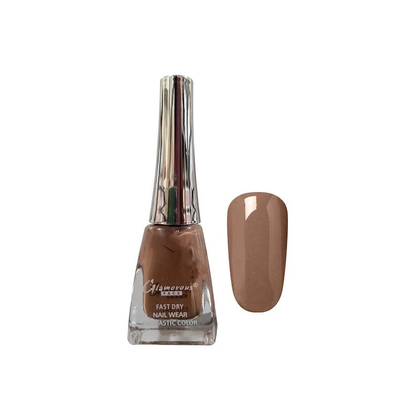 Nail polish bottle with a matching nail swatch on a white background