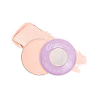 Makeup product with pink case and purple lid on a white background