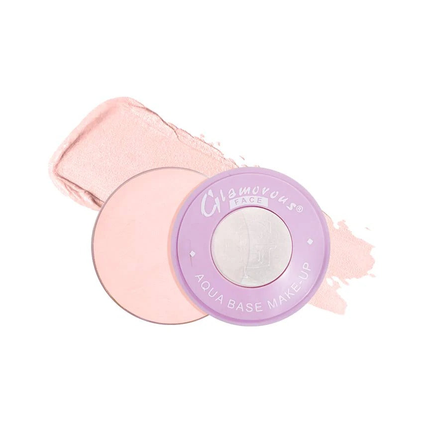 Makeup product with pink applicator and purple container on a white background