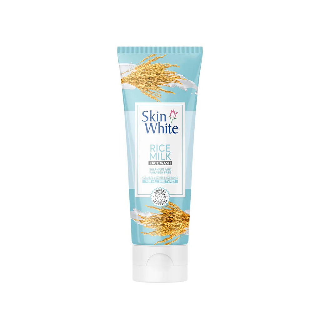 Tube of Skin White Rice Milk Face wash (Sulphate & Paraben Free) on a white background